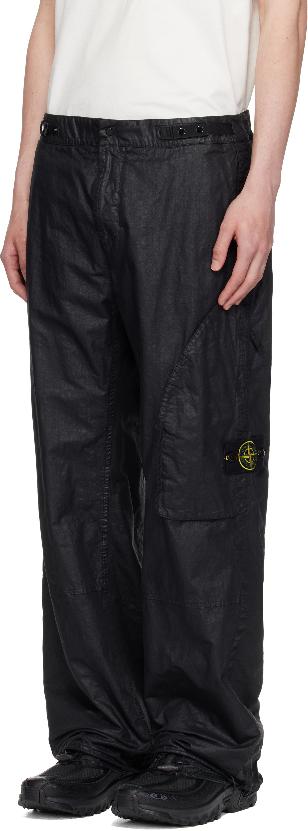 Stone Island Black Organic Look Nylon Panama-TC Cargo Pants
