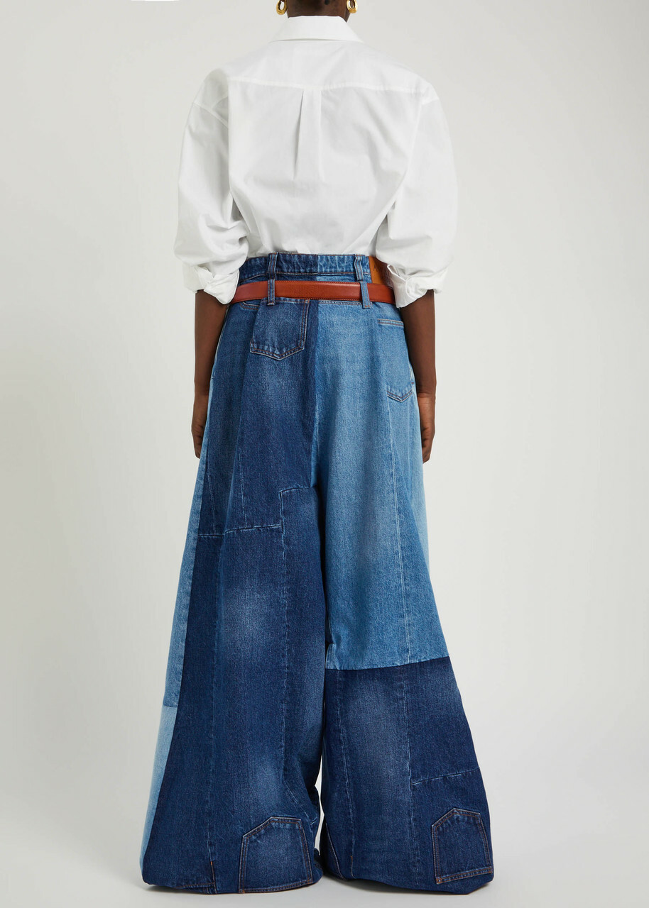 A.W.A.K.E Mode Panelled Two-tone Wide-leg Jeans Blue