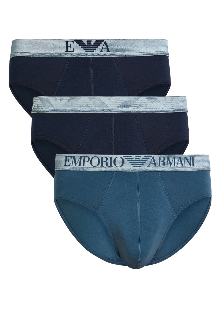 Emporio Armani Logo Stretch-cotton Briefs set of Three Blue