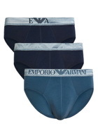 Emporio Armani Logo Stretch-cotton Briefs set of Three Blue