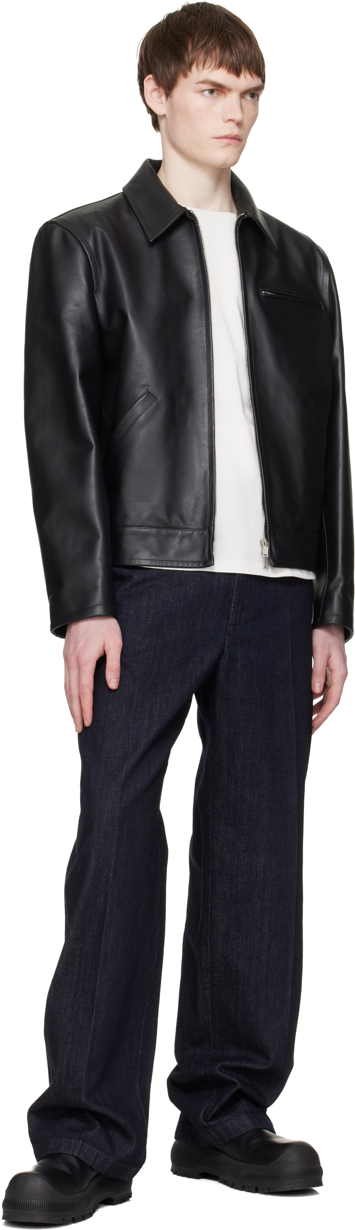 Jil Sander Black Blouson Leather Jacket
