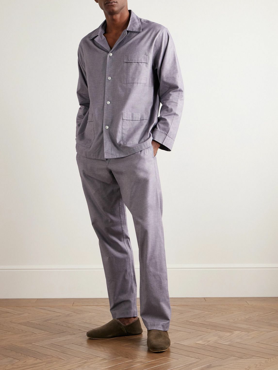 Anderson & Sheppard - Brushed-Cotton Oxford Pyjama Set - Gray