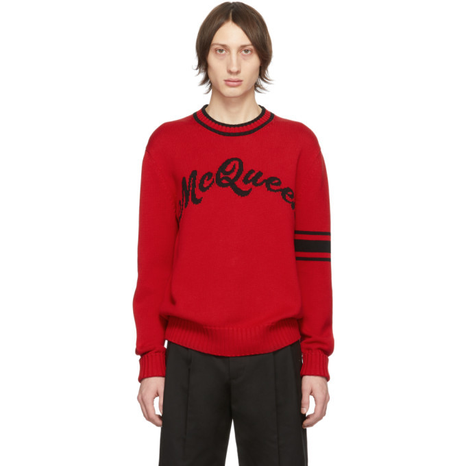 Photo: Alexander McQueen Red and Black Logo Varsity Sweater