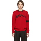 Alexander McQueen Red and Black Logo Varsity Sweater