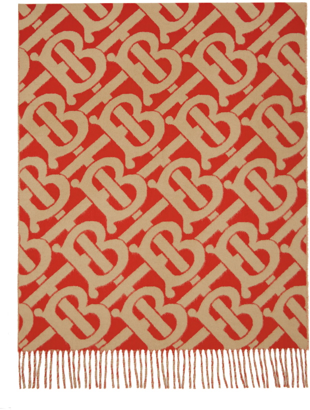 Photo: Burberry Red & Tan Jacquard Monogram Scarf