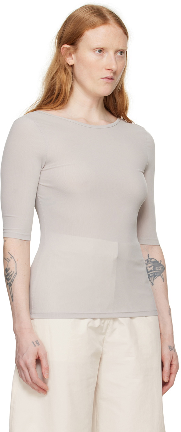 AMOMENTO Beige Low Back T-Shirt