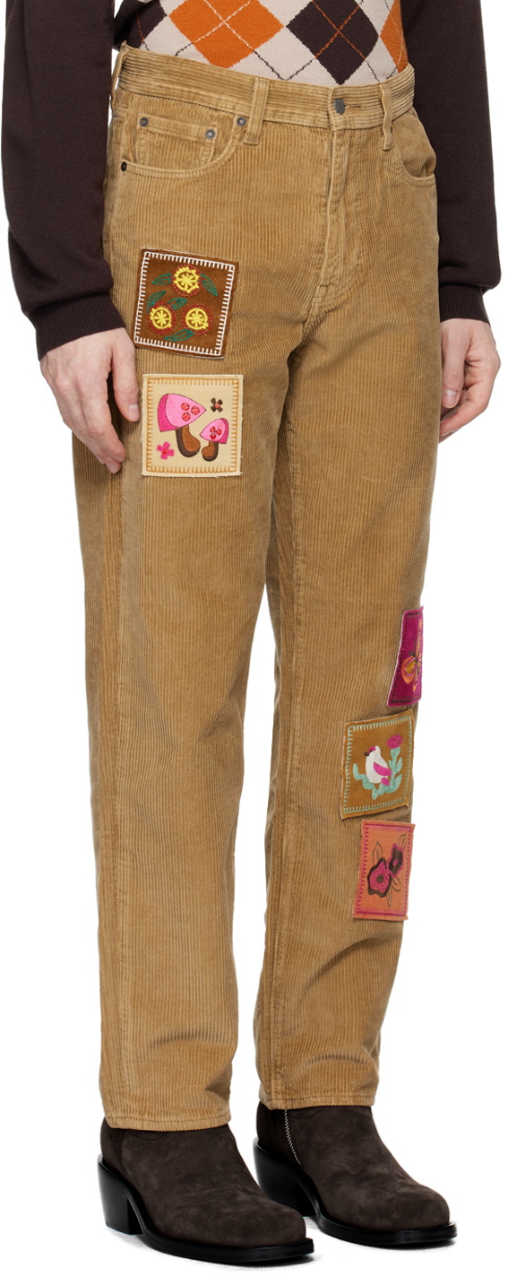 Anna Sui SSENSE Exclusive Brown Embroidered Velveteen Trousers