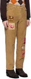 Anna Sui SSENSE Exclusive Brown Embroidered Velveteen Trousers