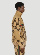 GG Jacquard Faux Fur Half-Zip Jacket in Camel