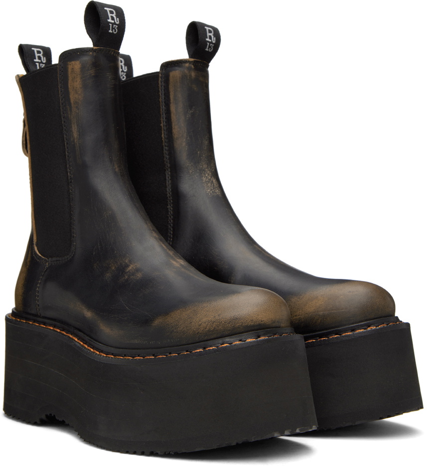 【関税込み】R13 ブラック Double Stack チェルシーブーツ R13 Black Double Stack Chelsea Boots R13