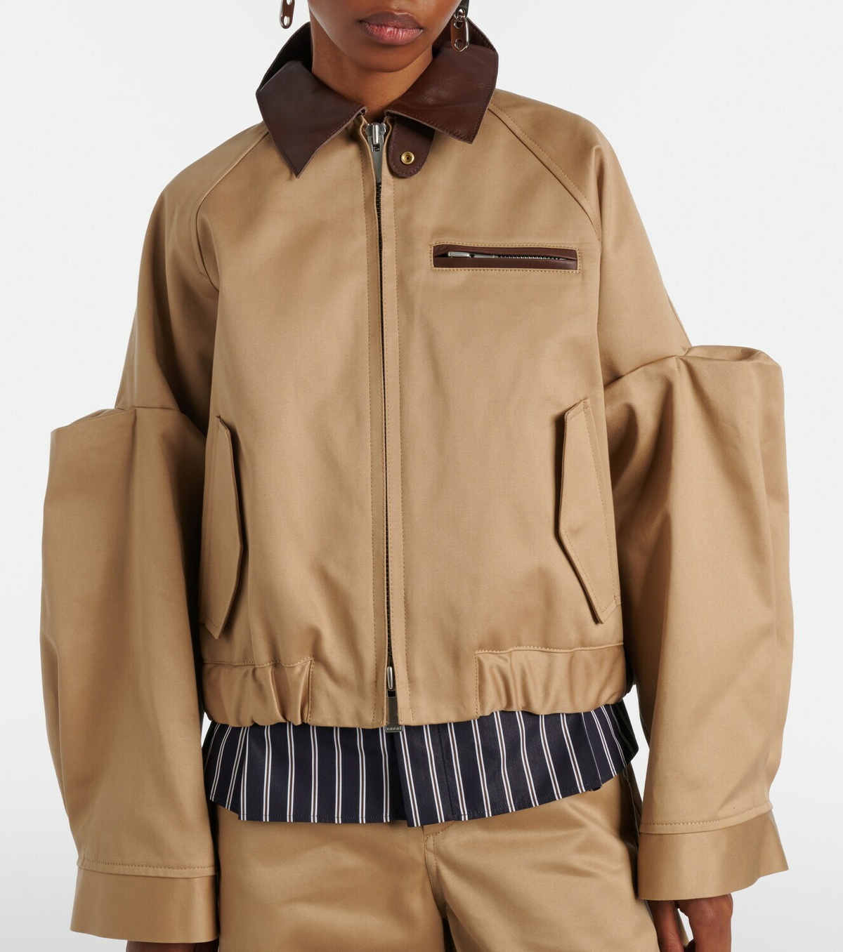 Sacai Leather-trimmed cotton blouson jacket