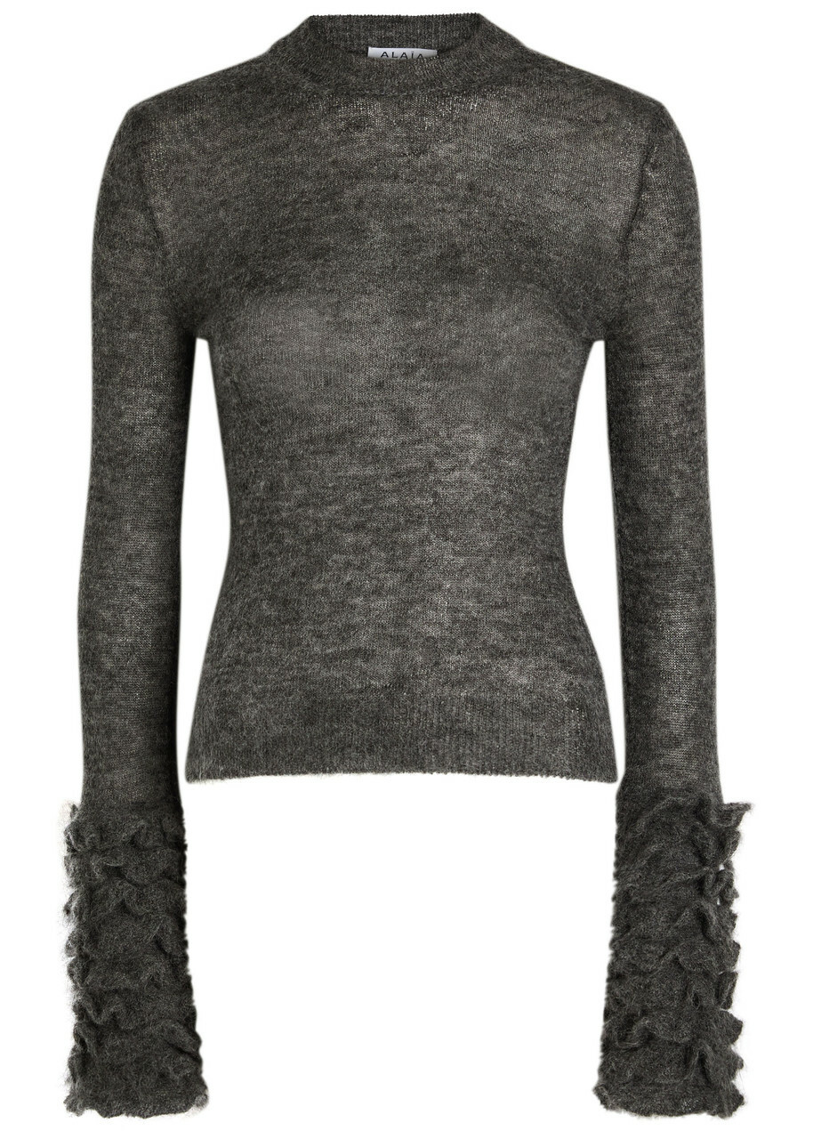 Alaïa Ruffled Mohair-blend top Grey