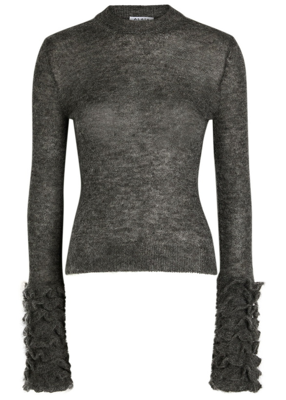 Photo: Alaïa Ruffled Mohair-blend top Grey