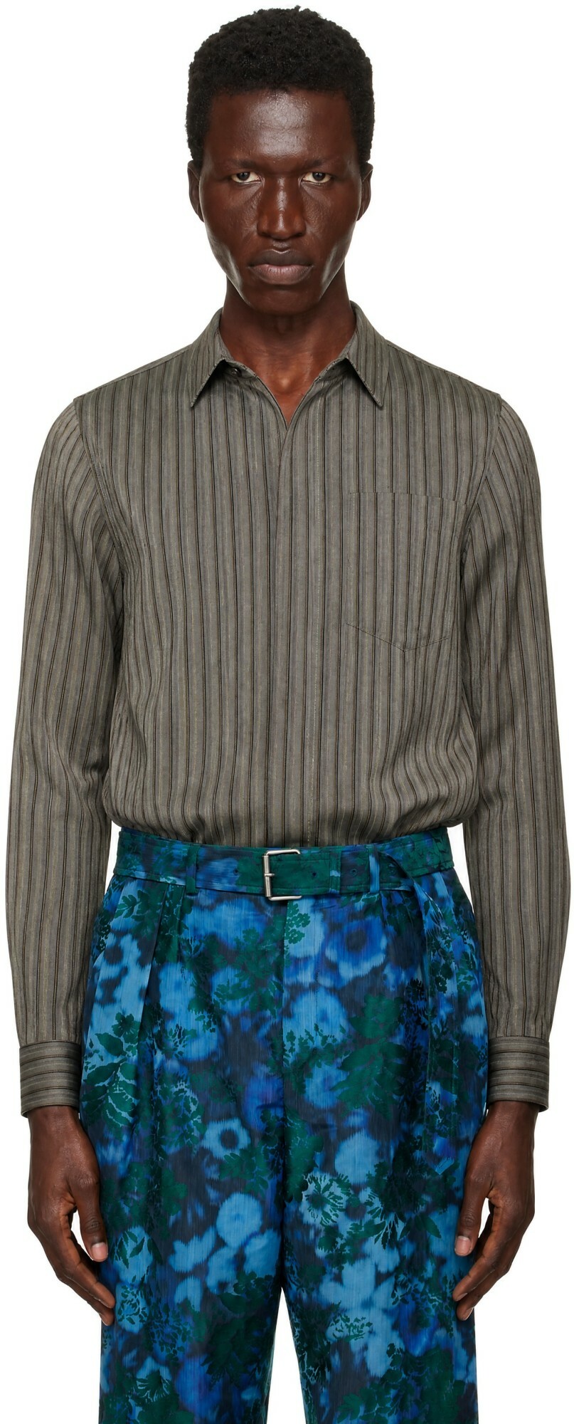 Dries Van Noten Gray Viscose Zip Shirt