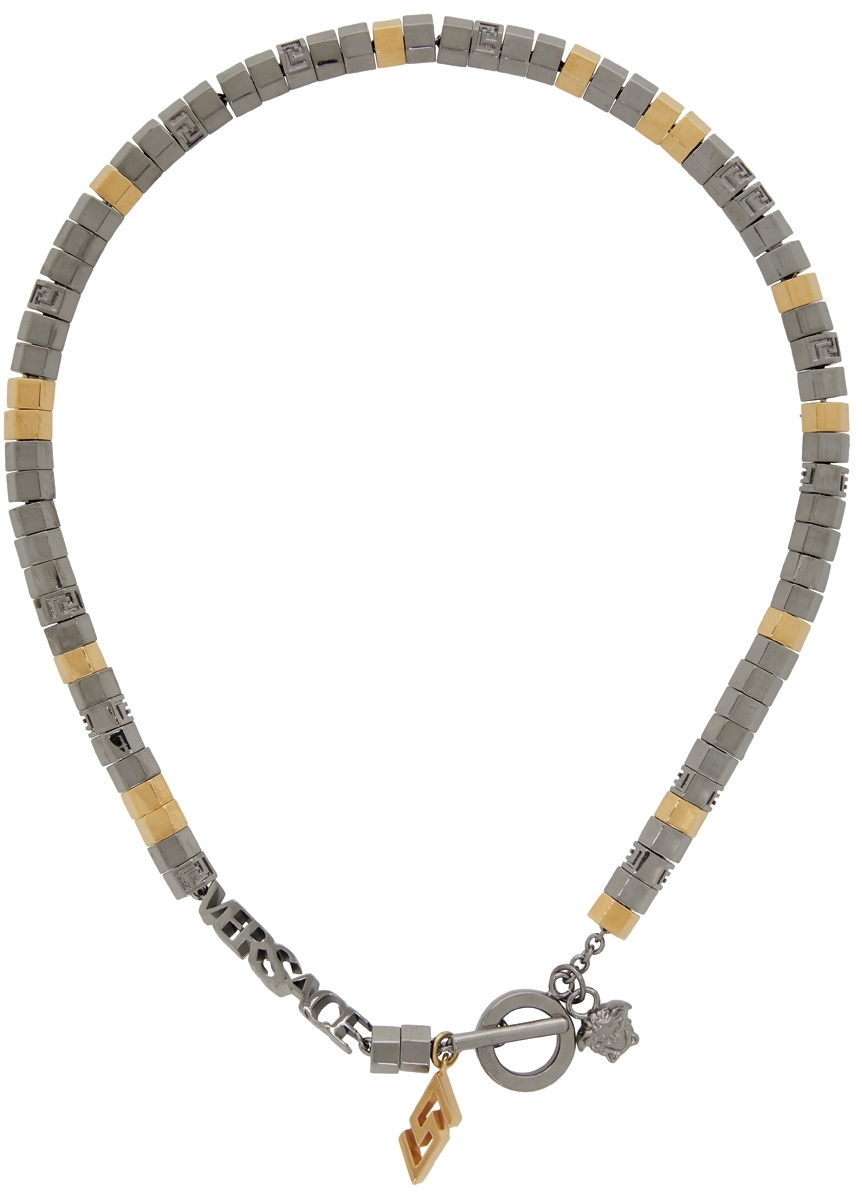 Versace Gunmetal & Gold Charm Necklace
