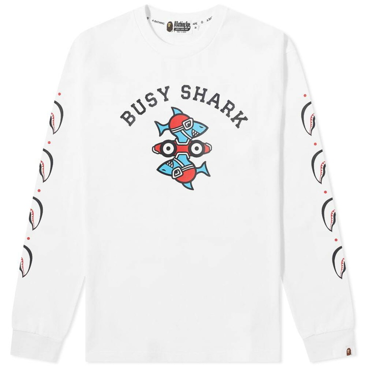 Photo: A Bathing Ape Men's Long Sleeve Busy Shark Relaxed Fit T-Shirt in White