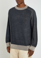 Ymc Two-tone Fine-knit Sweatshirt Navy