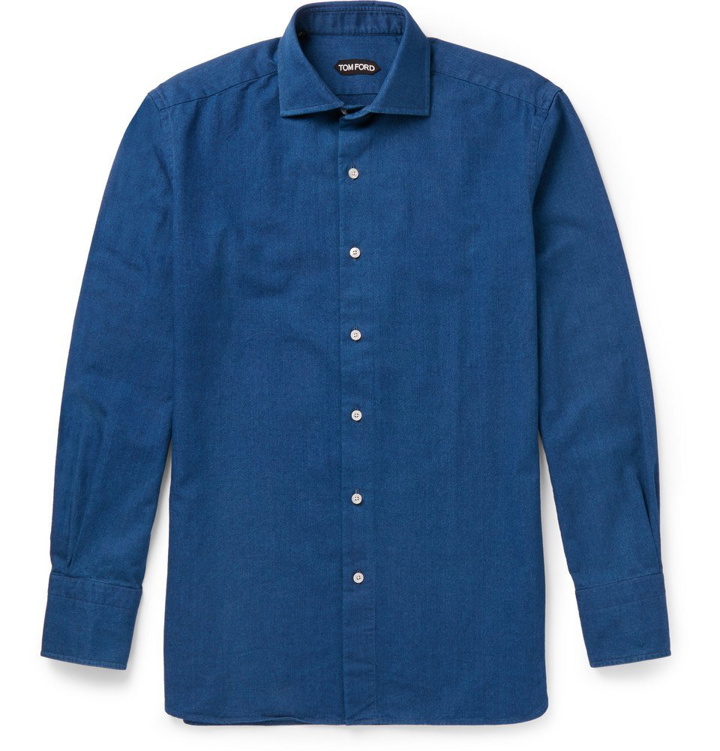 Photo: TOM FORD - Slim-Fit Cutaway-Collar Cotton Shirt - Men - Blue