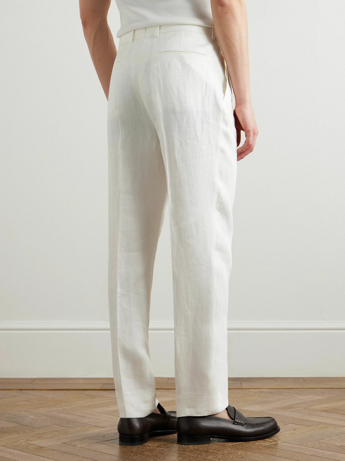 Zegna - Straight-Leg Pleated Linen-Twill Trousers - White