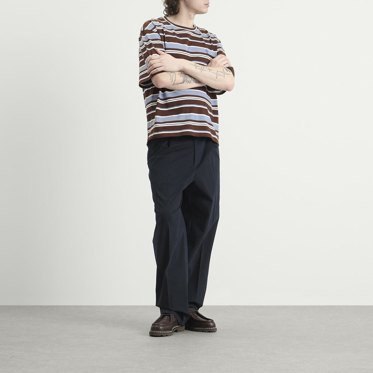 Le Père Men's Tommy T-Shirt in Blue/Brown Stripe