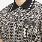 Balmain Men's Monogram Jacquard Polo Shirt in Ivory/Black