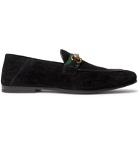 Gucci - Brixton Horsebit Webbing-Trimmed Collapsible-Heel Suede Loafers - Black