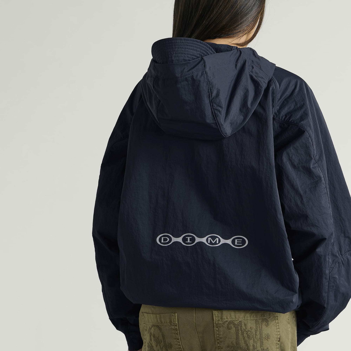 Dime Women's Crinkled Tech Windbreaker Jacket in Navy