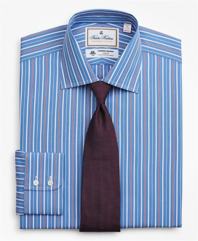 Photo: Brooks Brothers Men's Luxury Collection Madison Relaxed-Fit Dress Shirt, Franklin Spread Collar Multi-Stripe | Blue