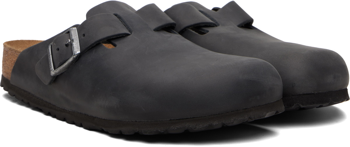 Birkenstock Black Regular Boston Oiled Leather Slip-on Loafers
