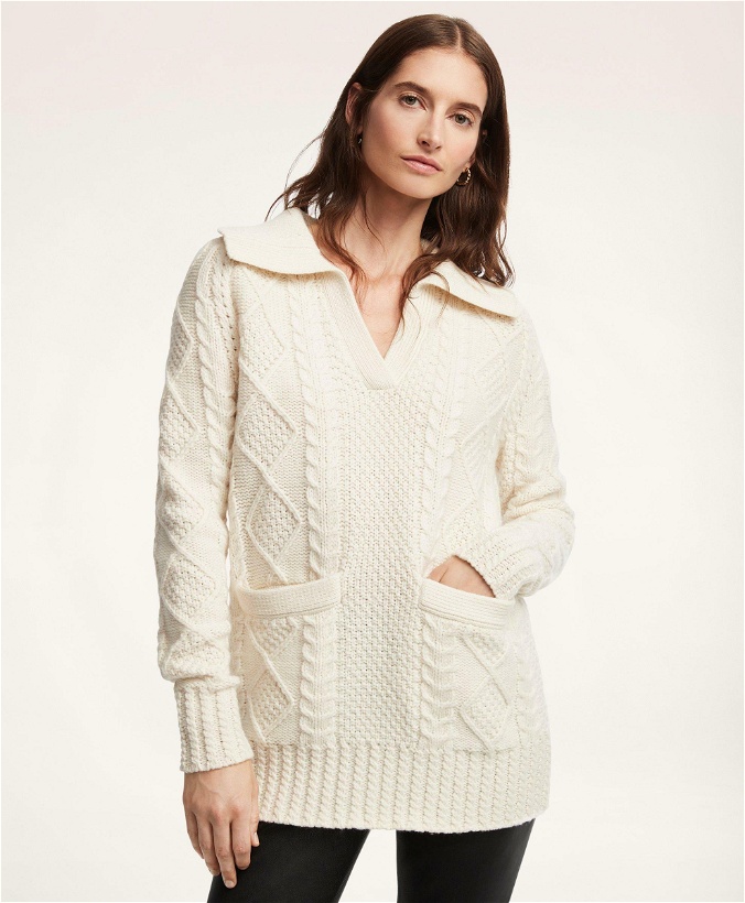 Photo: Brooks Brothers Women's Merino Wool Aran Knit Sweater | Cream