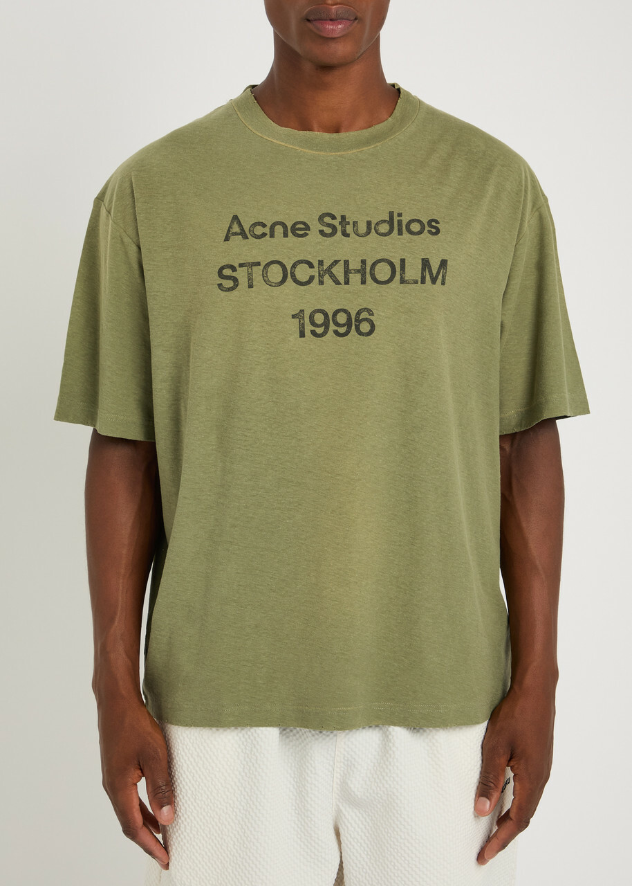 アクネ Acne Studios Cotton T-shirt Acne Studios Logo Cotton-blend T-shirt Olive Acne Studios