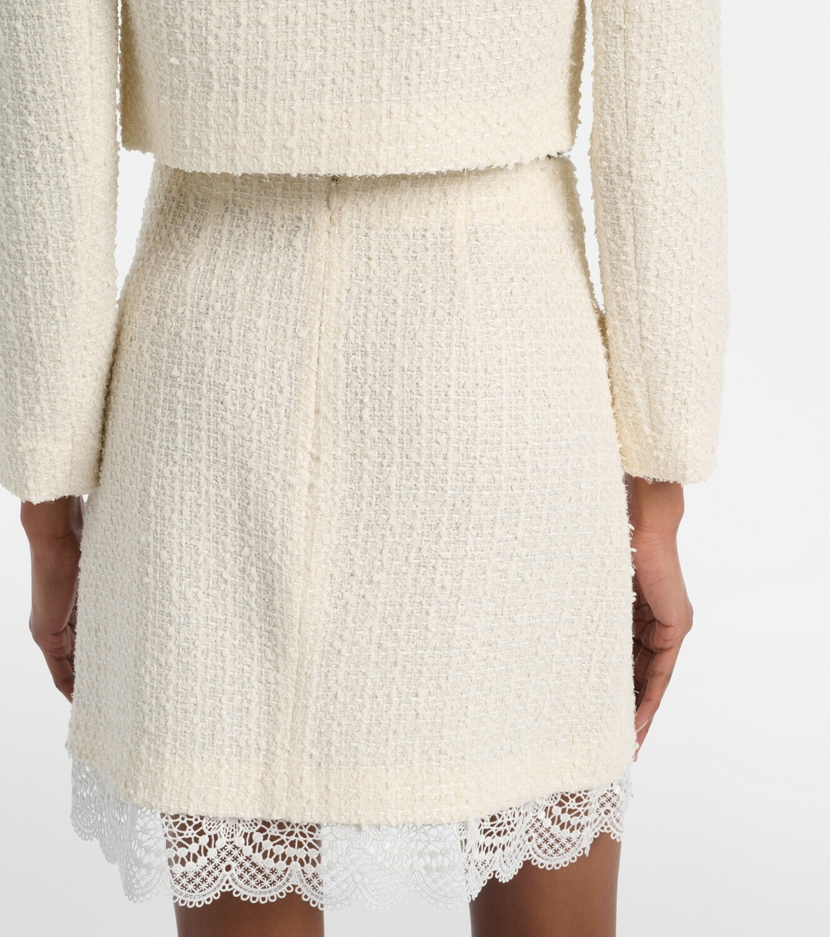 Self-Portrait Lace-trimmed bouclé miniskirt