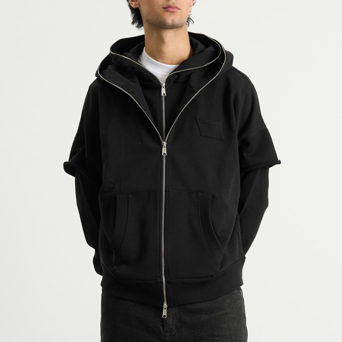 Le Père Men's Double Zip Hoodie in Black