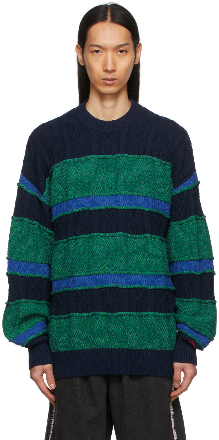 Li-Ning Blue & Green Striped Sweater Li-Ning