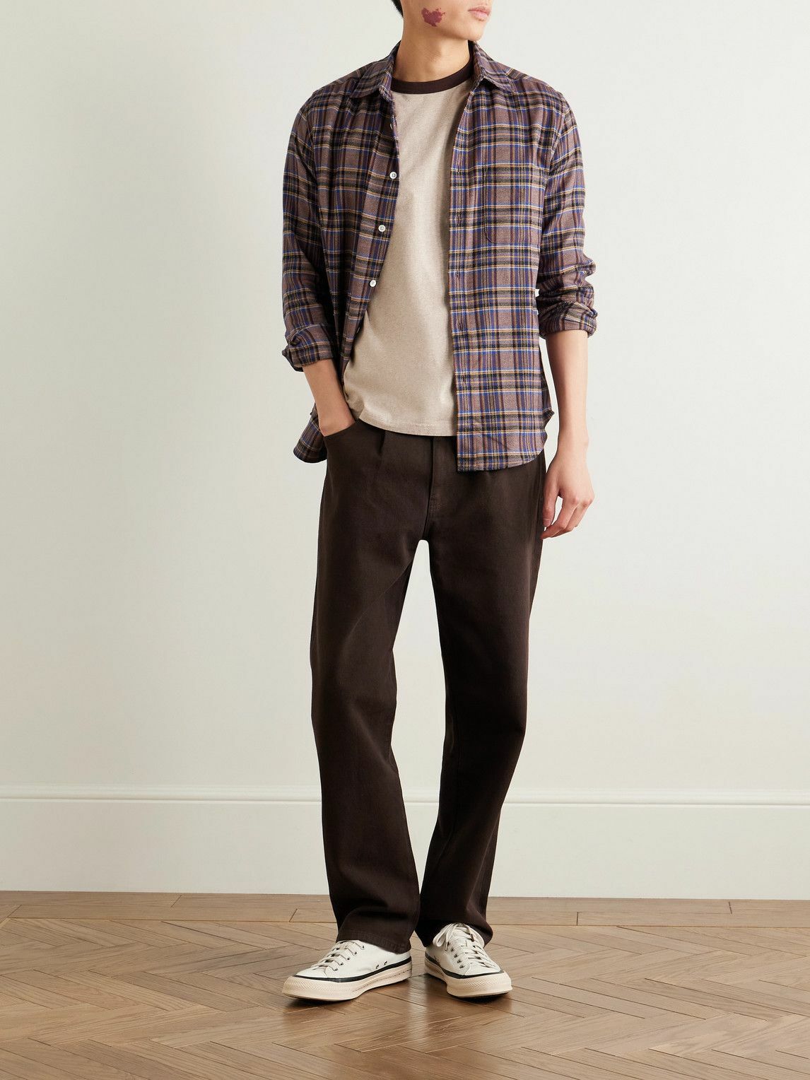 Noah - Straight-Leg Pleated Brushed Organic Cotton-Twill Trousers