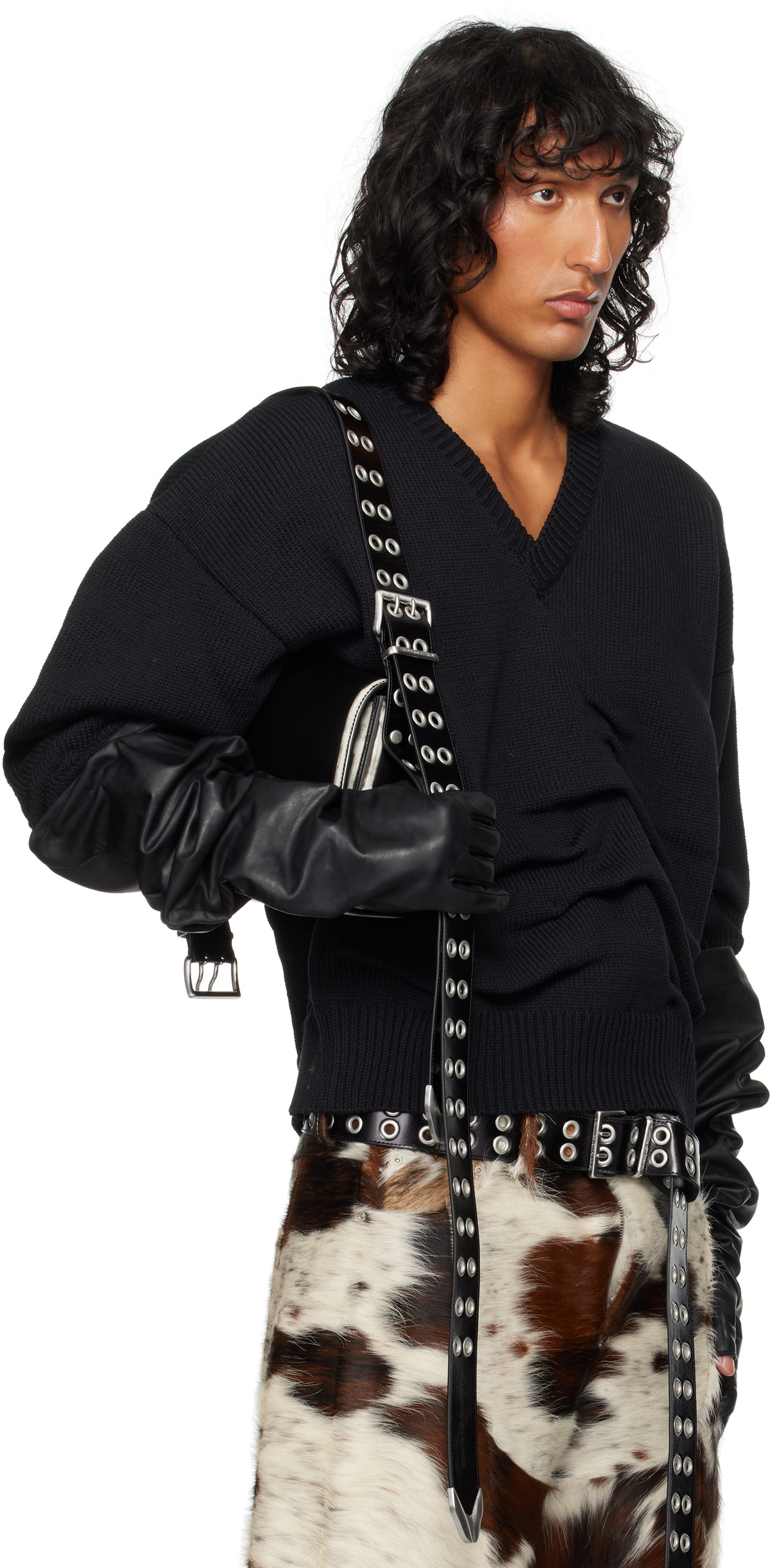 Achilles Ion Gabriel Black Rollover Cotton Knit Sweater