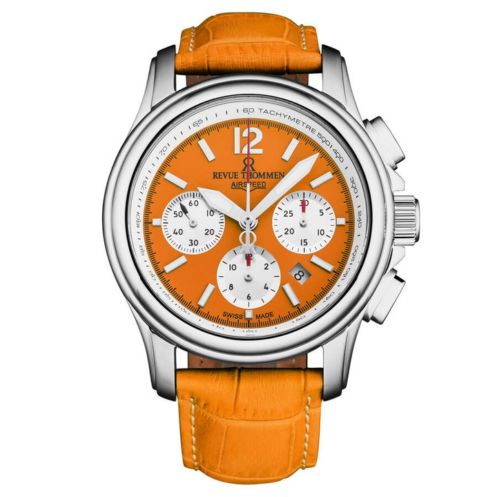 Photo: Revue Thommen Air Speed Chronograph Automatic Orange Dial Mens Watch 16041.6339