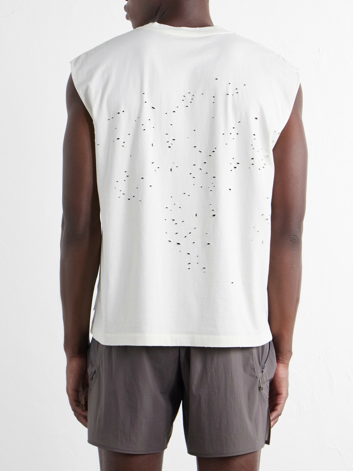Satisfy - Distressed Logo-Print MothTech™ Organic Cotton-Jersey Tank Top - Neutrals