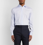 Brioni - Cutaway-Collar Pinstriped Cotton-Poplin Shirt - Blue