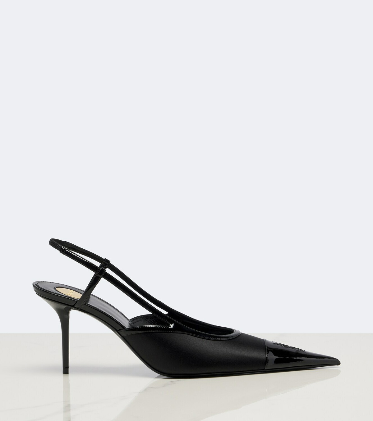 Saint Laurent Renée satin and leather slingback pumps
