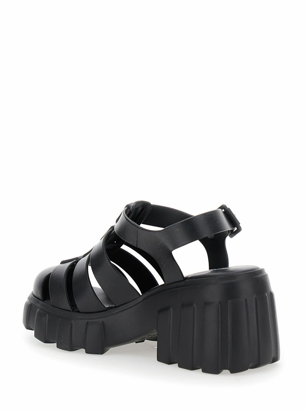 Melissa megan Black Sandals With Adjustable Buckle Closure And Cage Design In Tech Fabric Woman