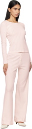 LESET Pink Pointelle Slim Fit Long Sleeve T-shirt