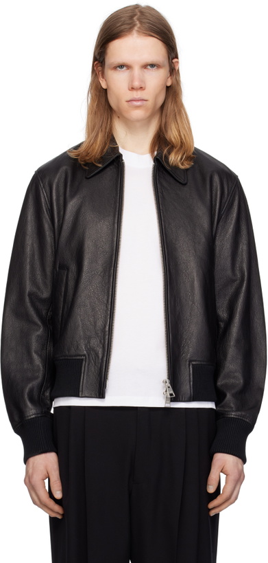 Photo: AMI Paris Black Zipped Leather Jacket