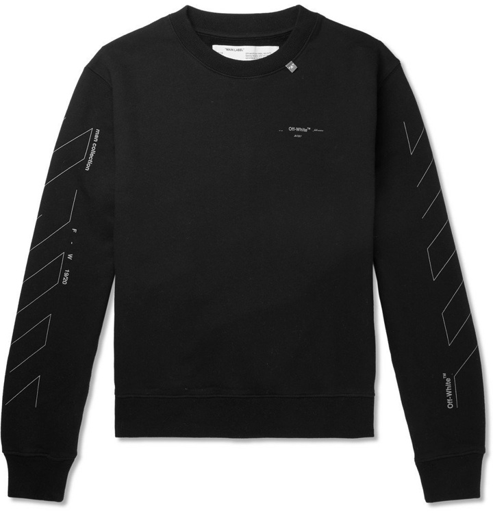 Photo: Off-White - Printed Loopback Cotton-Jersey Sweatshirt - Black