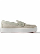 Christian Louboutin - Paqueboat Leather-Trimmed Linen-Canvas Penny Loafers - Gray