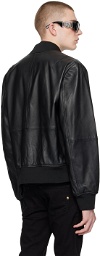 Versace Jeans Couture Black V-Emblem Leather Bomber Jacket