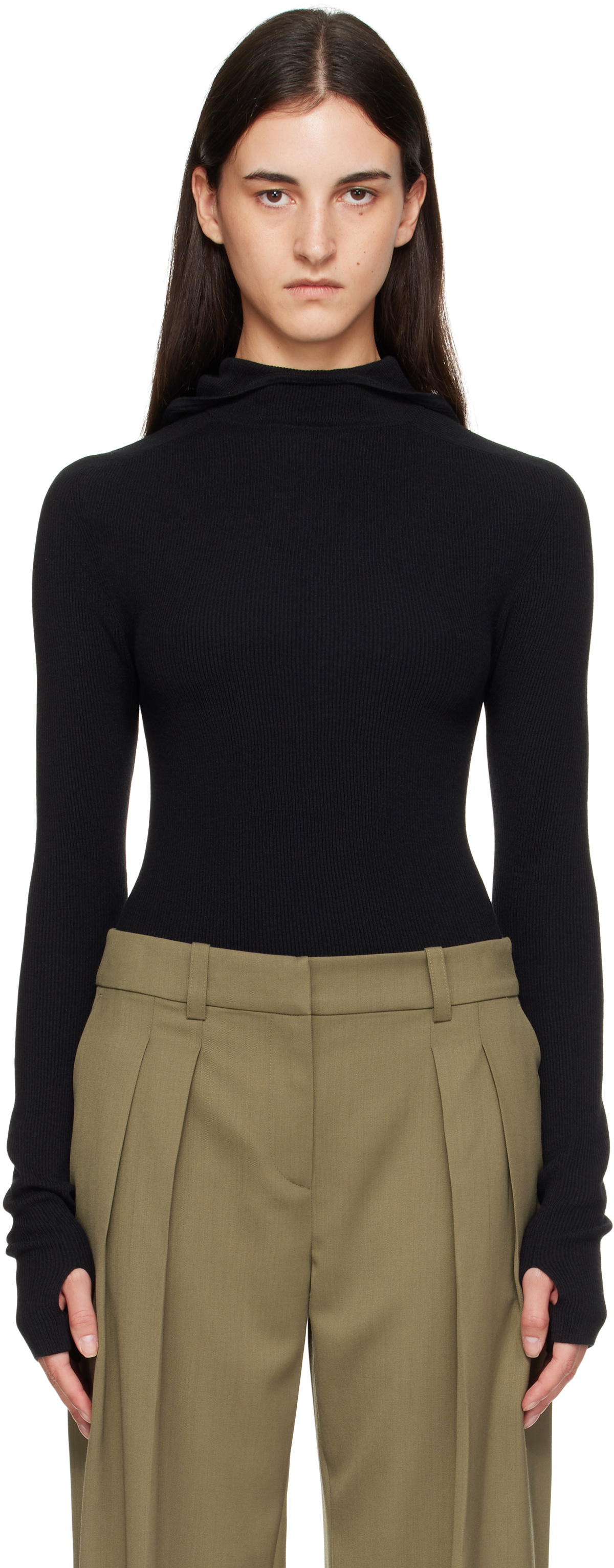 The Frankie Shop Black Danae Knit Hoodie