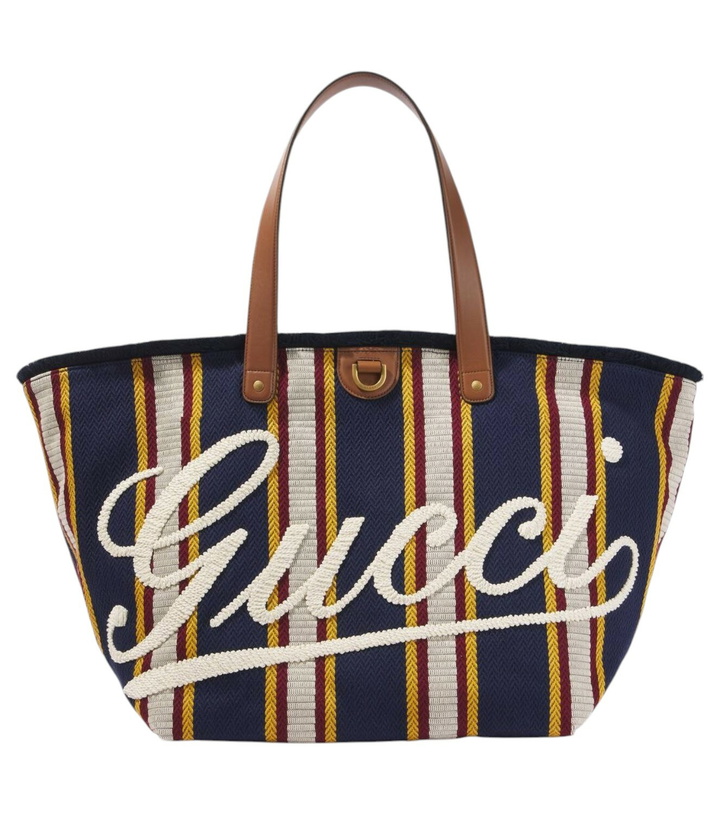 Photo: Gucci Logo striped leather-trimmed canvas tote bag