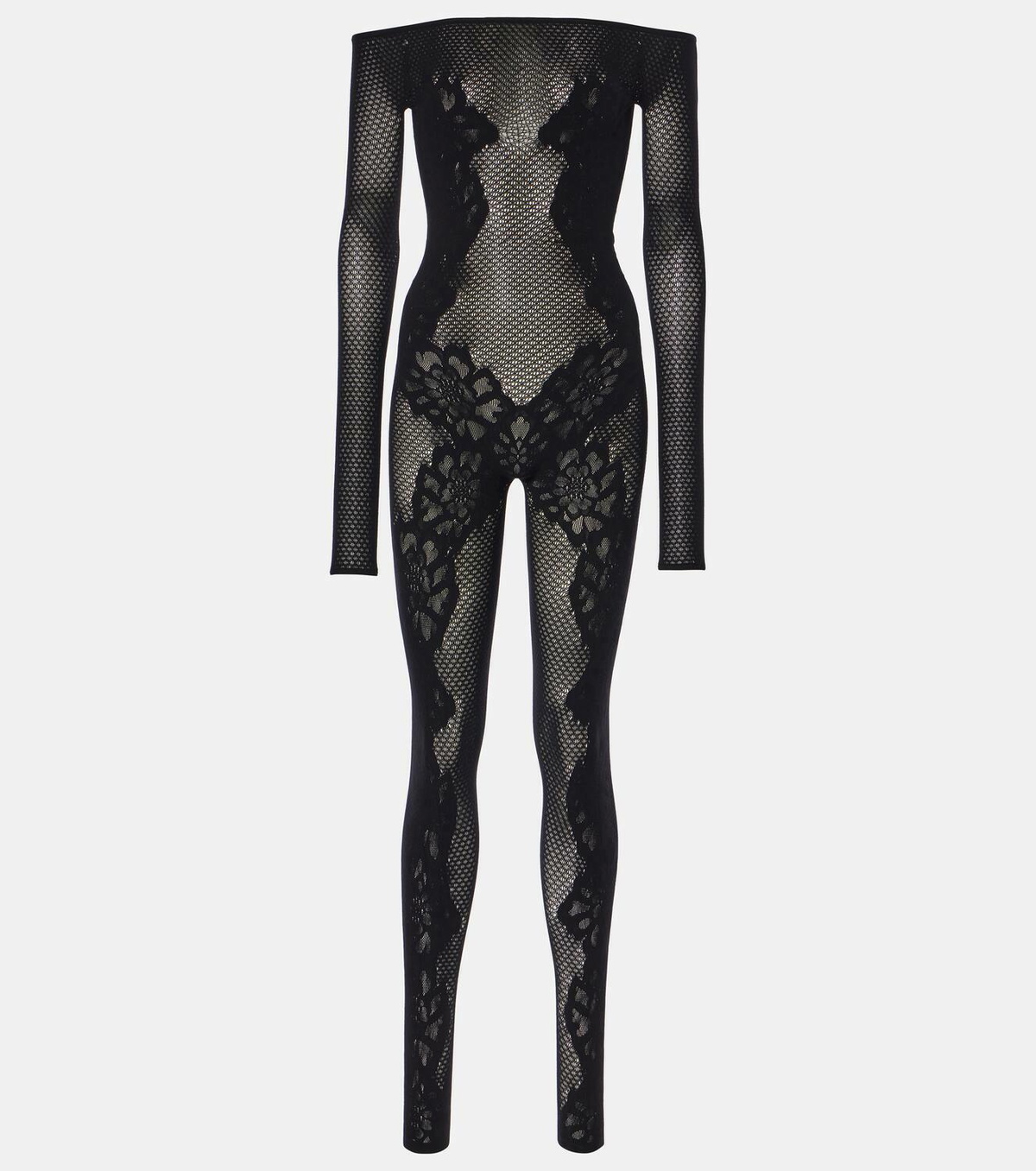 Wolford Open-knit lace-trimmed jumpsuit