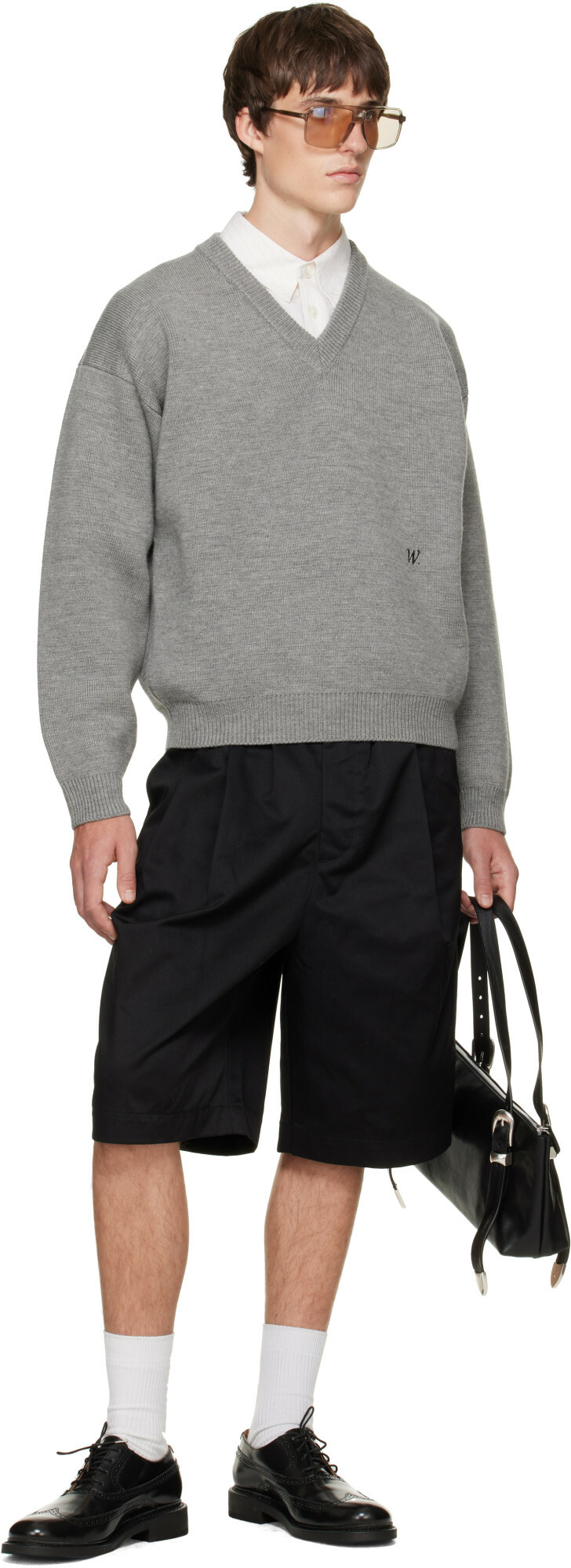 WILLY CHAVARRIA Gray 'Chavarria' V-Neck Sweater